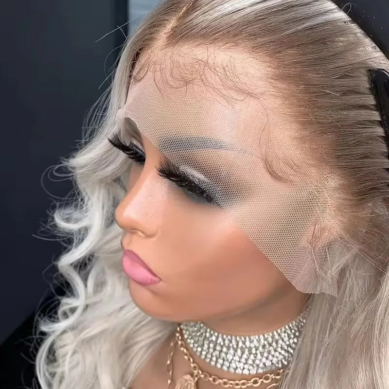 Ombre Ash Blonde Body Wave Lace Front Wig — 13x4 Glueless Cuticle-Aligned Raw Hair