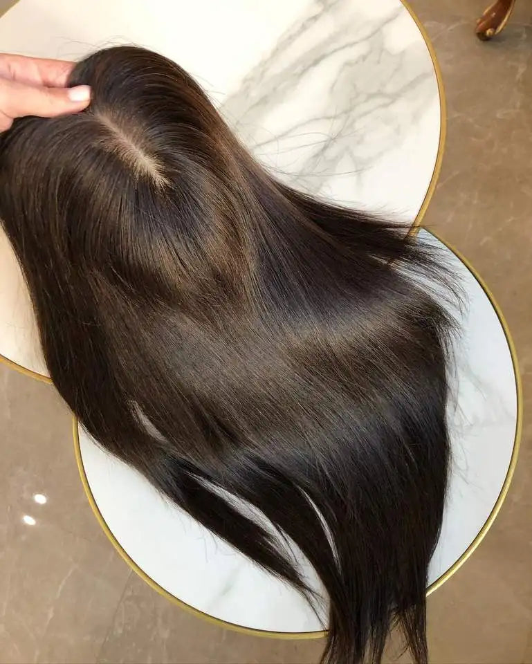 Natural Black Silky Straight Silk Base Hair Topper — 4x4 Cuticle Aligned Brazilian Virgin Hair