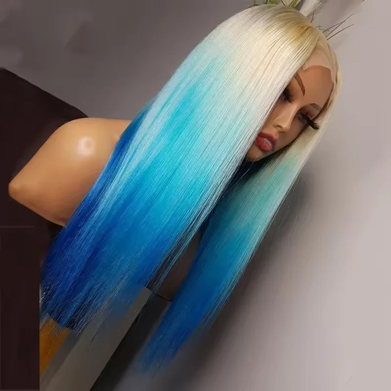 Ocean Blue Straight Lace Front Wig — Glueless Pre-Plucked Raw Virgin Hair