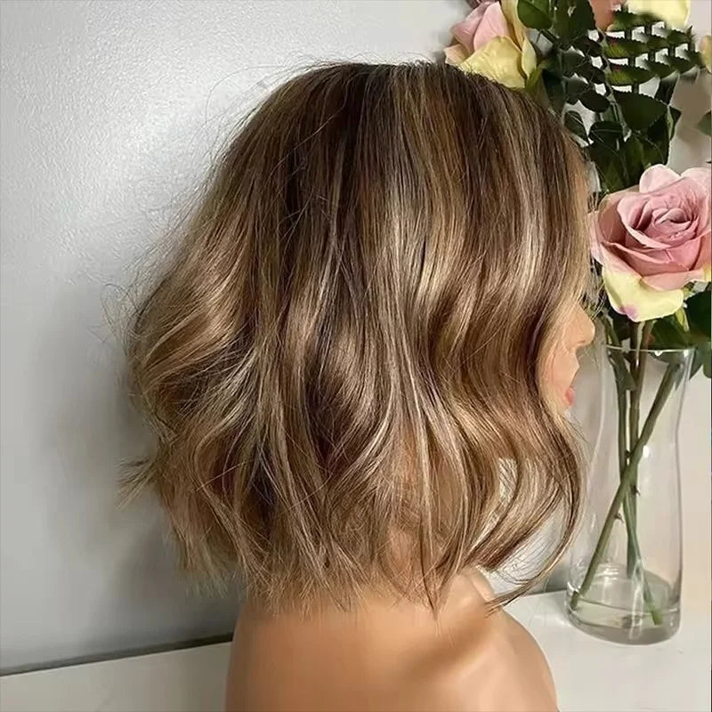 Ombre Ash Blonde Short Bob Wave Lace Front Wig — Cuticle-Aligned, Pre-Plucked