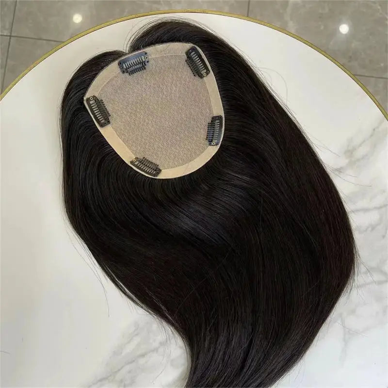 Natural Black Silky Straight Silk Base Hair Topper — 4x4 Cuticle Aligned Brazilian Virgin Hair