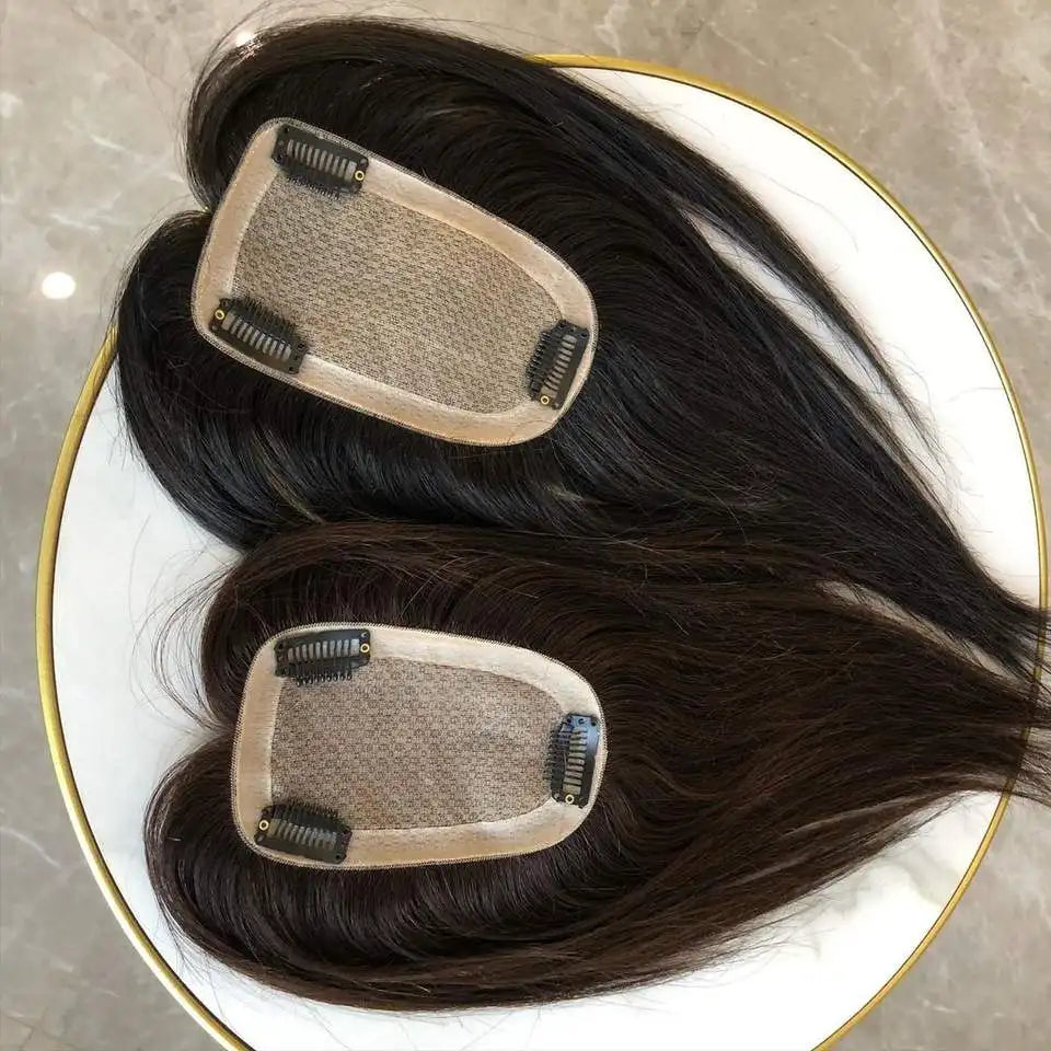Natural Black Silky Straight Silk Base Hair Topper — 4x4 Cuticle Aligned Brazilian Virgin Hair