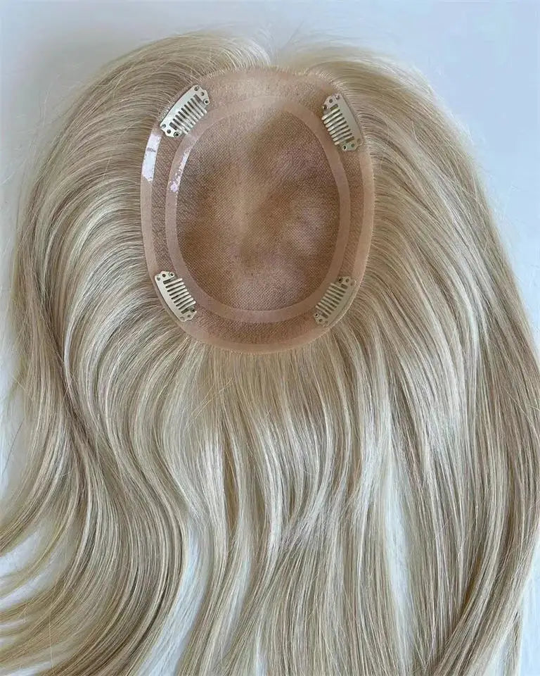 613 Blonde Mono Base Hair Topper — Double Drawn European Virgin Hair (12"–24")