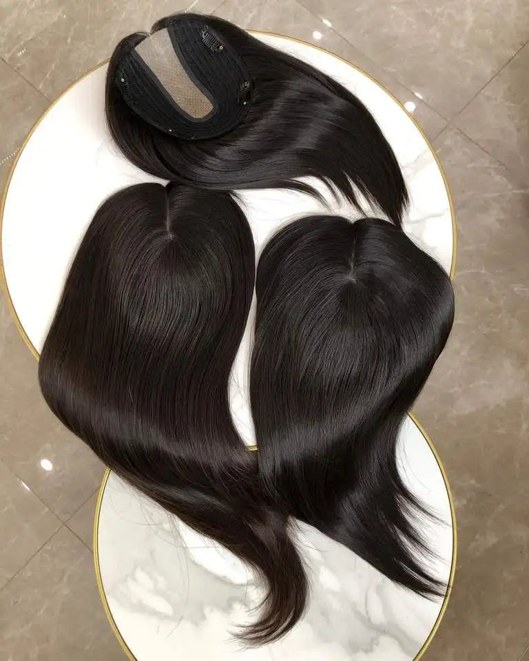 Natural Black Silky Straight Silk Base Hair Topper — 4x4 Cuticle Aligned Brazilian Virgin Hair