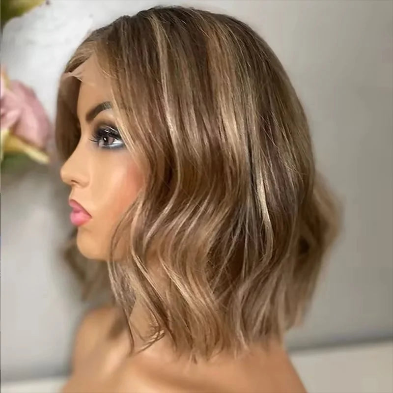 Ombre Ash Blonde Short Bob Wave Lace Front Wig — Cuticle-Aligned, Pre-Plucked