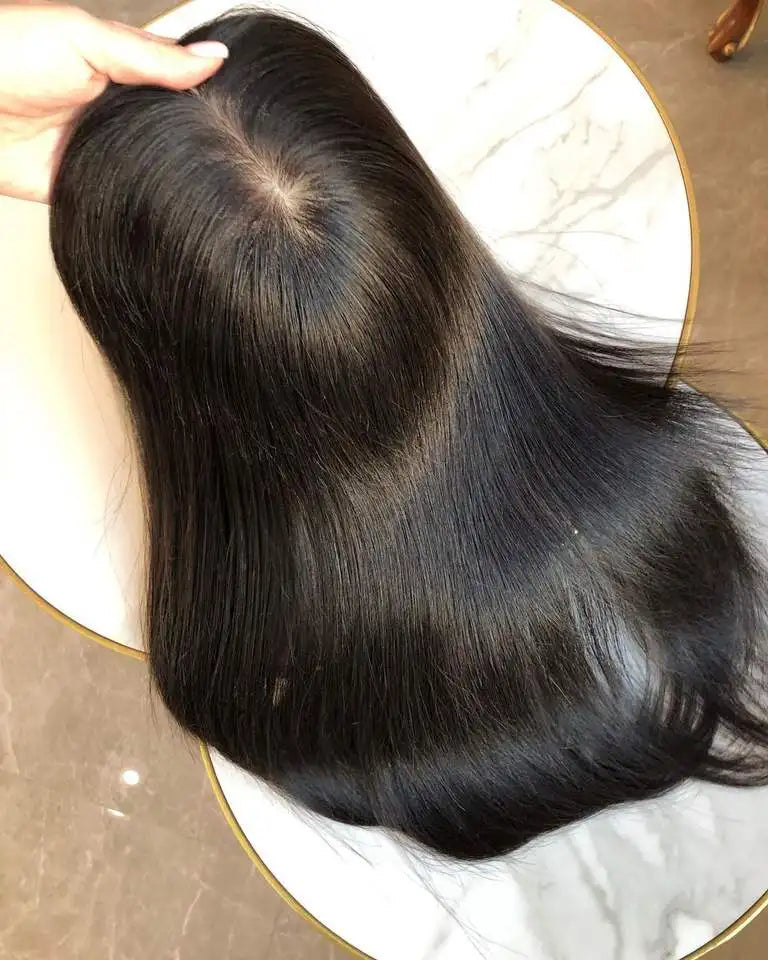 Natural Black Silky Straight Silk Base Hair Topper — 4x4 Cuticle Aligned Brazilian Virgin Hair
