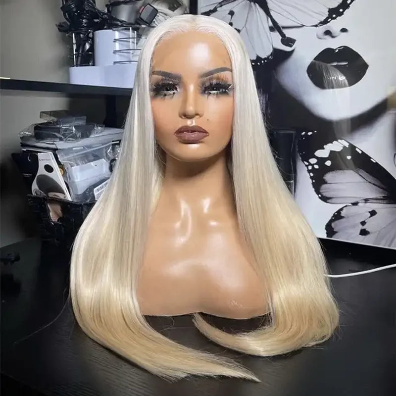 Platinum 60 Blonde HD Lace Frontal Wig — Glueless Silky Straight Brazilian Virgin Hair (12"–30")