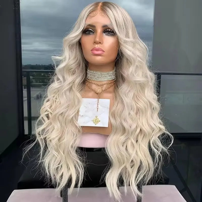 Ombre Ash Blonde Body Wave Lace Front Wig — 13x4 Glueless Cuticle-Aligned Raw Hair