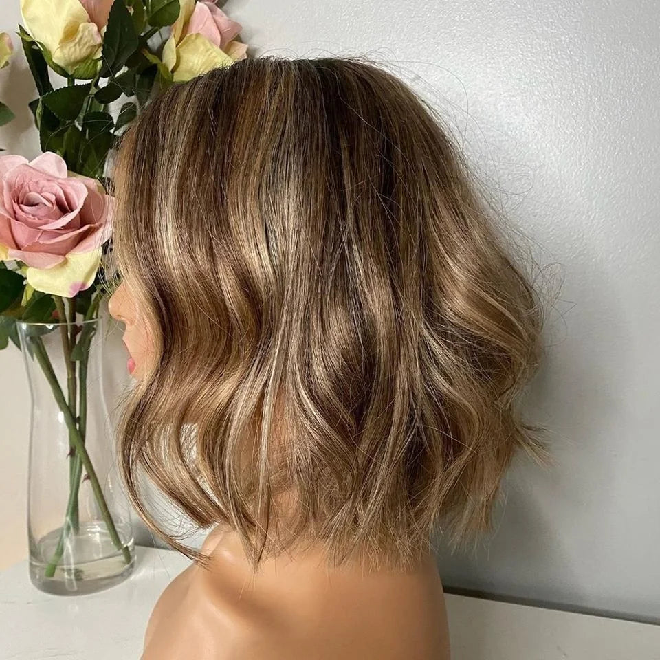 Ombre Ash Blonde Short Bob Wave Lace Front Wig — Cuticle-Aligned, Pre-Plucked