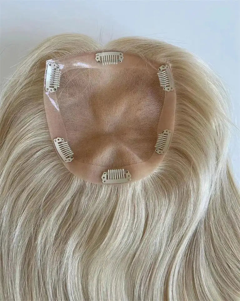 613 Blonde Mono Base Hair Topper — Double Drawn European Virgin Hair (12"–24")