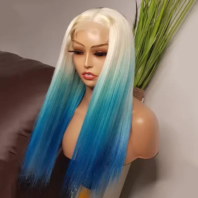 Ocean Blue Straight Lace Front Wig — Glueless Pre-Plucked Raw Virgin Hair