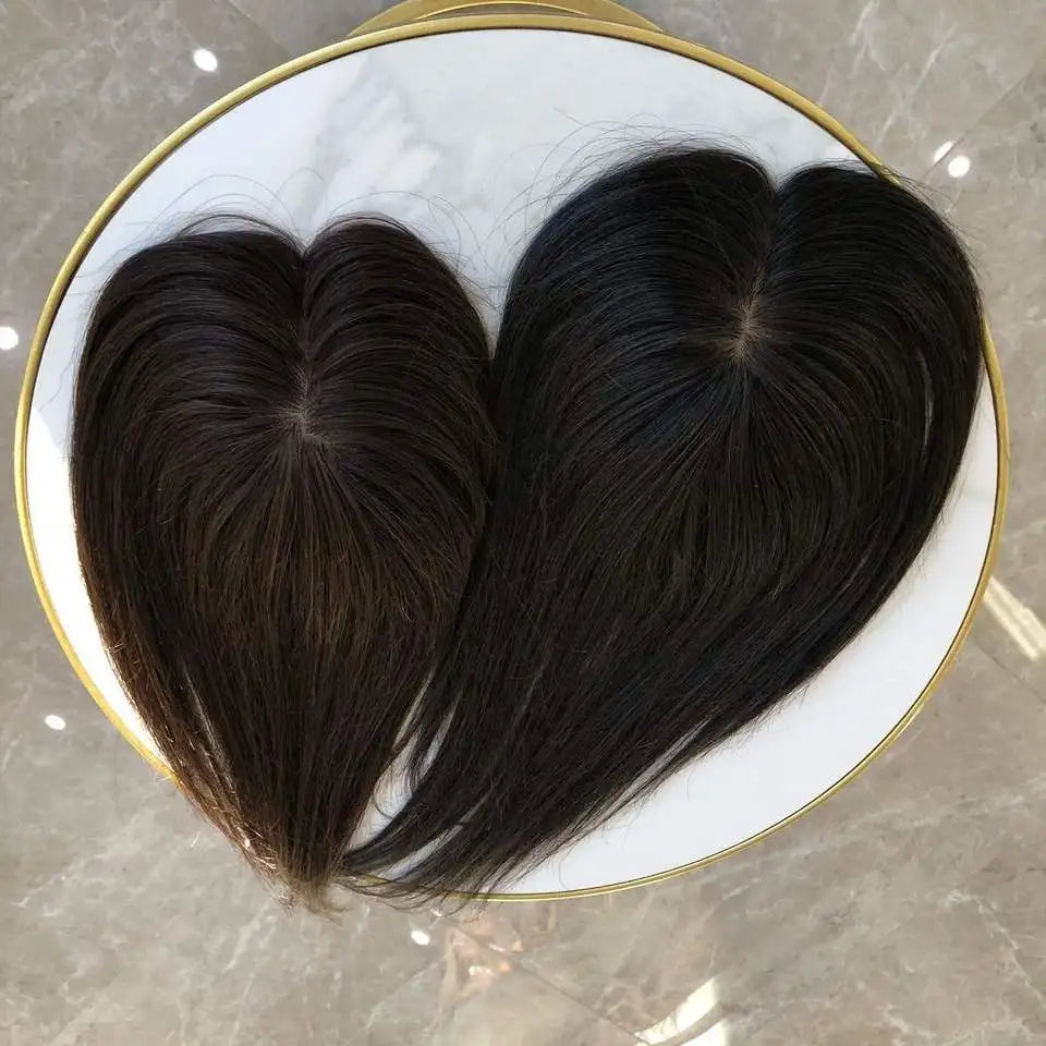 Natural Black Silky Straight Silk Base Hair Topper — 4x4 Cuticle Aligned Brazilian Virgin Hair
